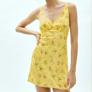 NWT Reformation Yellow Silk Floral Silk Dress - MEDIUM
